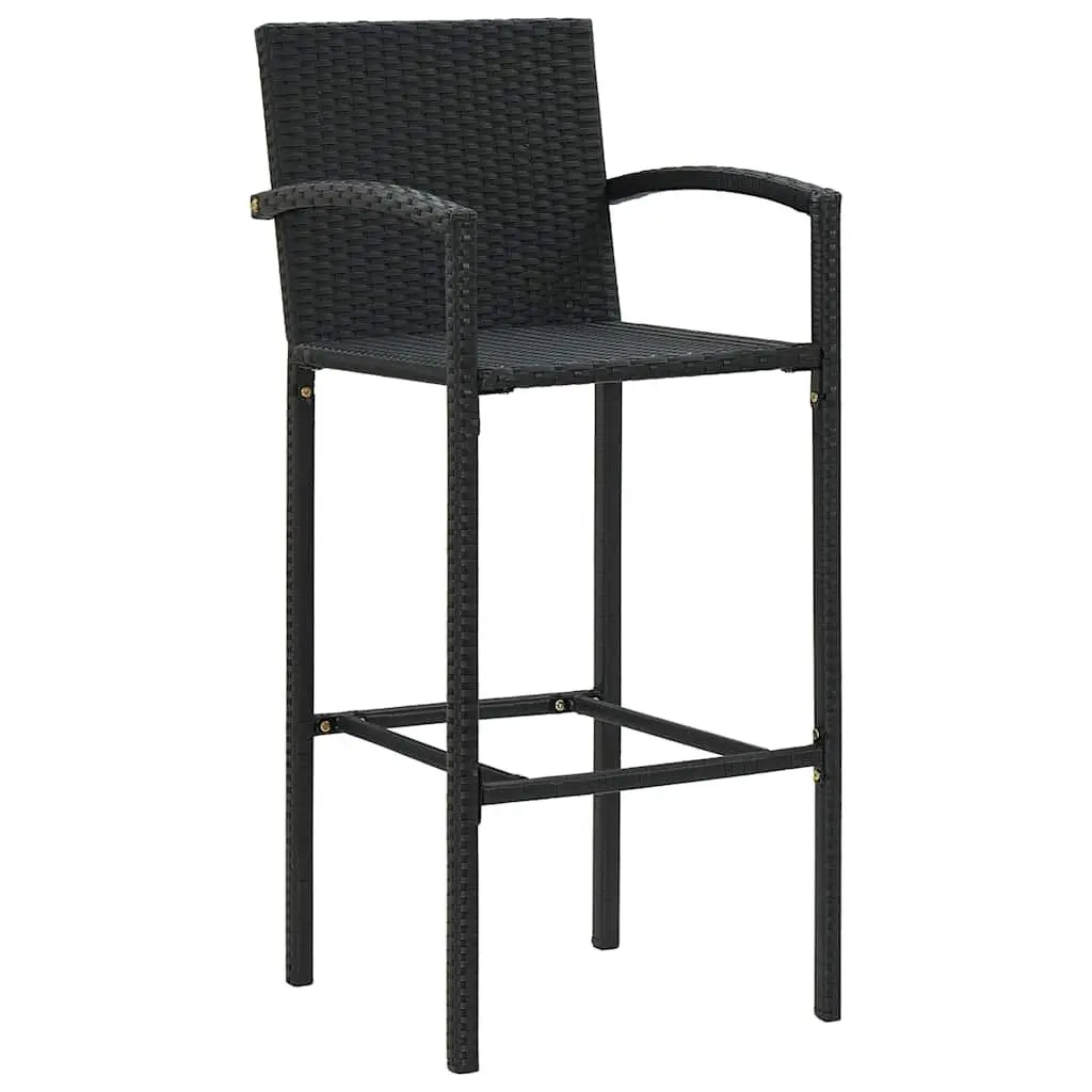 5 Piece Outdoor Bar Set Black PE Poly Rattan Garden Patio Furniture with Stools