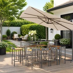 Garden Bar Set 11 Piece Grey Outdoor Furniture Patio Rattan Stool Table