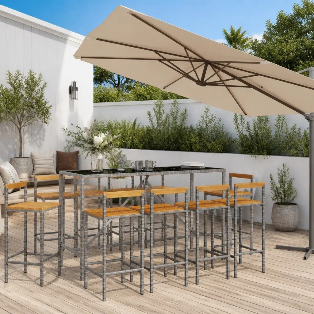 11 Piece Grey Garden Bar Set for Outdoor Use