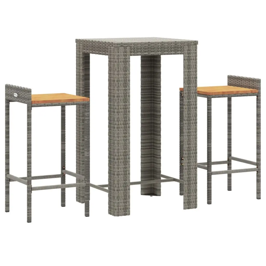 Garden Bar Set Grey 3 Piece Weather-resistant PE Rattan Stool Table Outdoor Patio Furniture