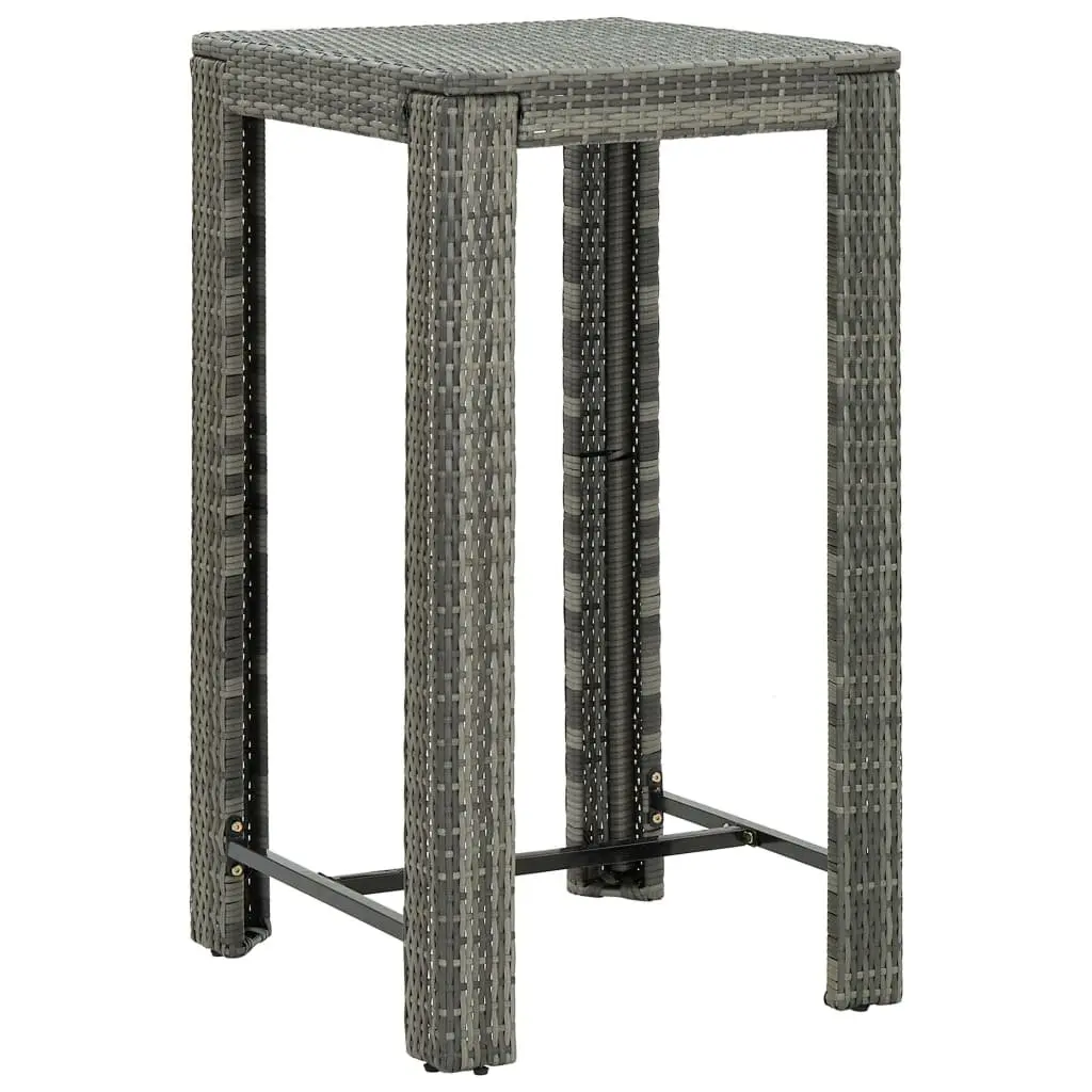 Garden Bar Set Grey 3 Piece Weather-resistant PE Rattan Stool Table Outdoor Patio Furniture