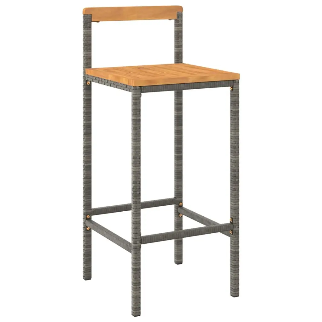 Garden Bar Set Grey 3 Piece Poly Rattan Wooden Seat Outdoor Furniture