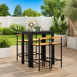 5 Piece Garden Bar Set Black Poly Rattan Outdoor Patio Furniture Stool Table