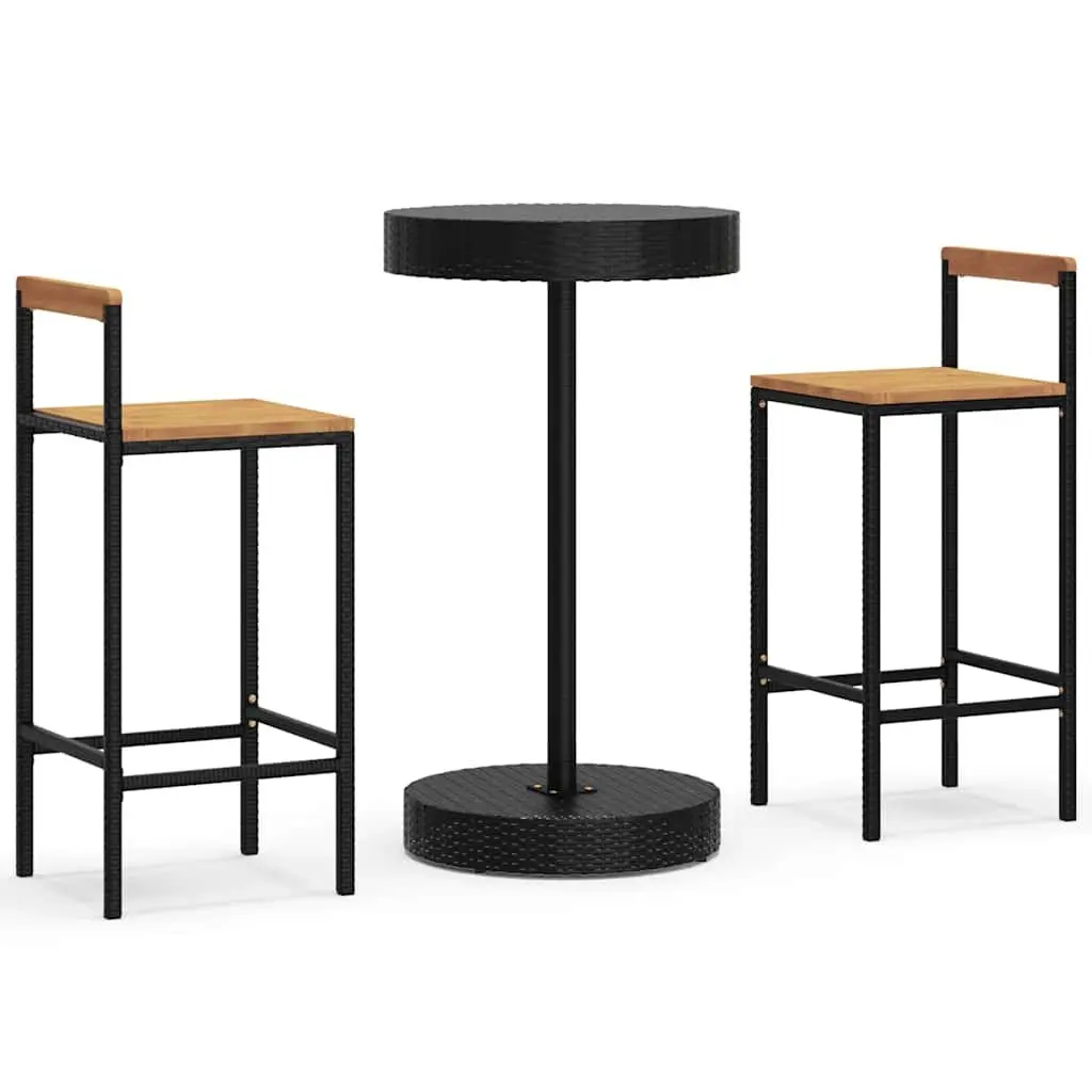 Outdoor Garden Bar Set Black 3 Piece Round Table Stools Weather-resistant PE Rattan