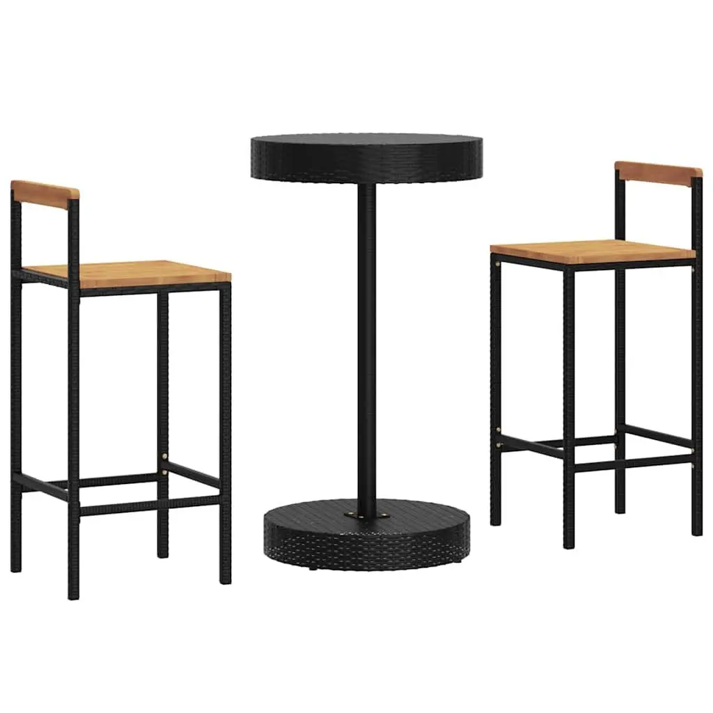 Outdoor Garden Bar Set Black 3 Piece Round Table Stools Weather-resistant PE Rattan