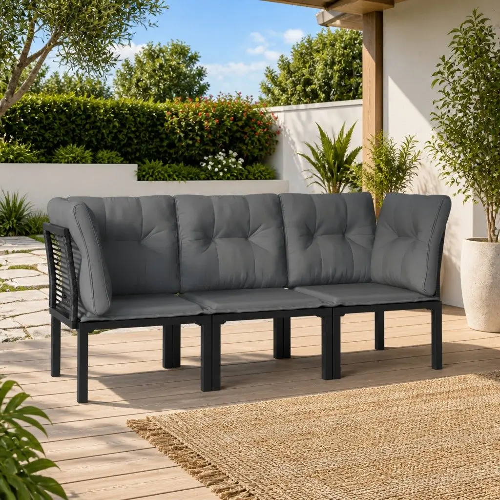 Black Grey 3 Piece Garden Lounge Set