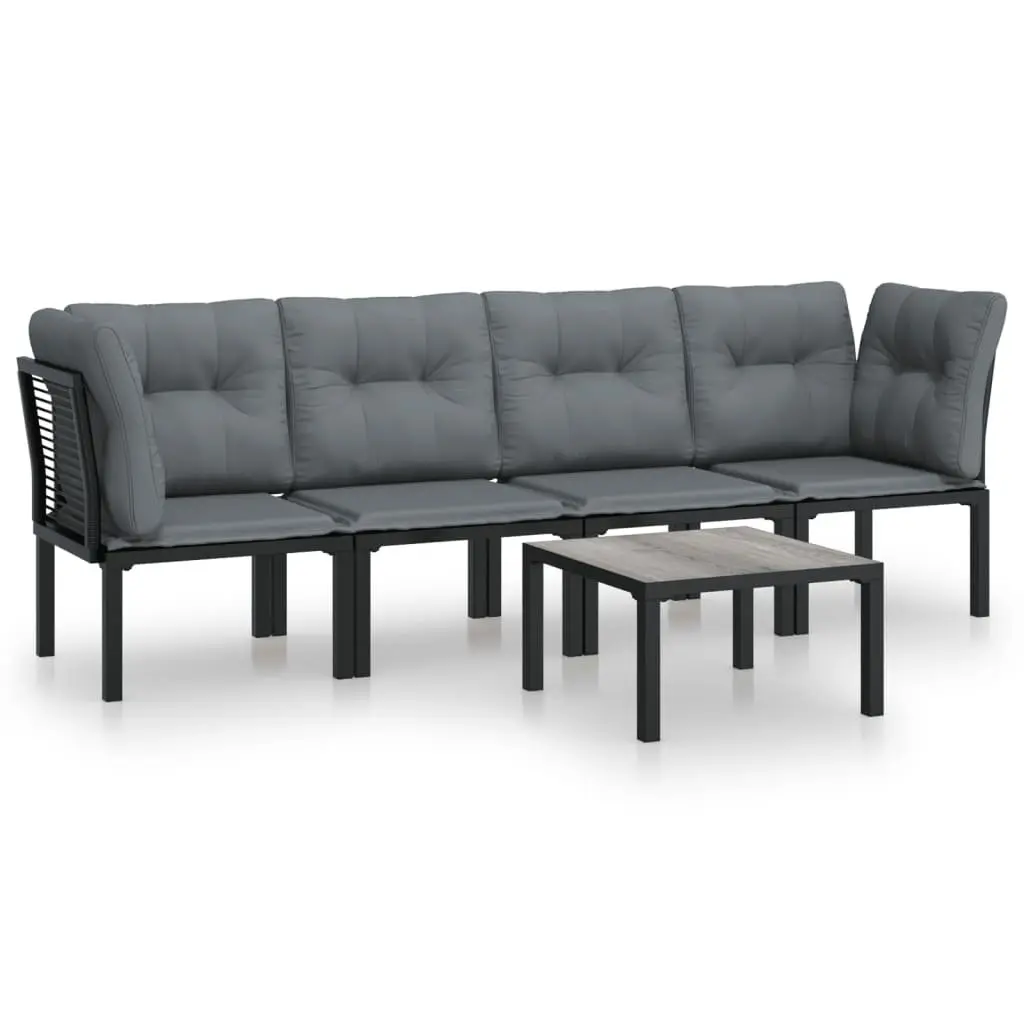 Garden Lounge Set 5 Piece Outdoor Furniture Black Grey Poly Rattan Patio Seating