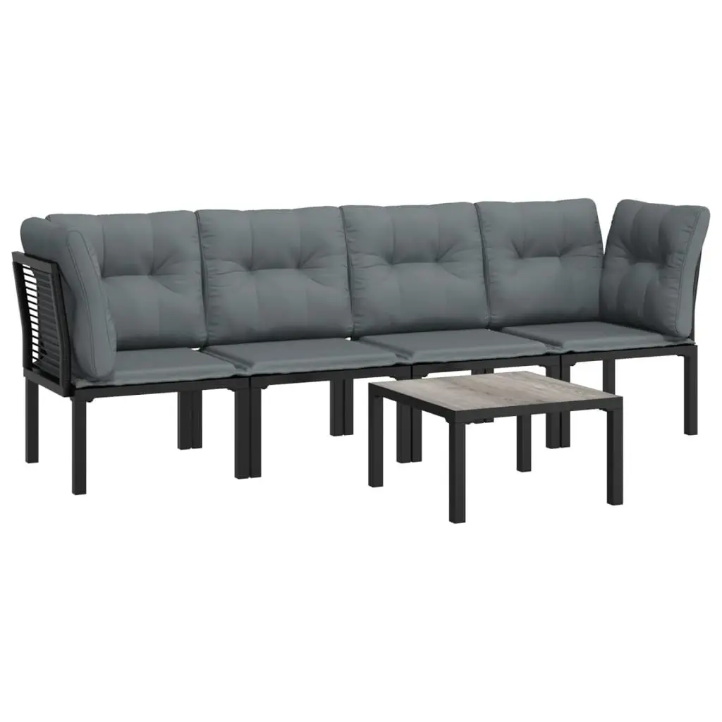 Garden Lounge Set 5 Piece Outdoor Furniture Black Grey Poly Rattan Patio Seating