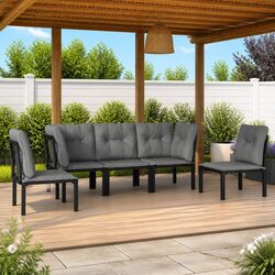 5 Piece Outdoor Garden Lounge Set Black Grey Poly Rattan Patio Furniture