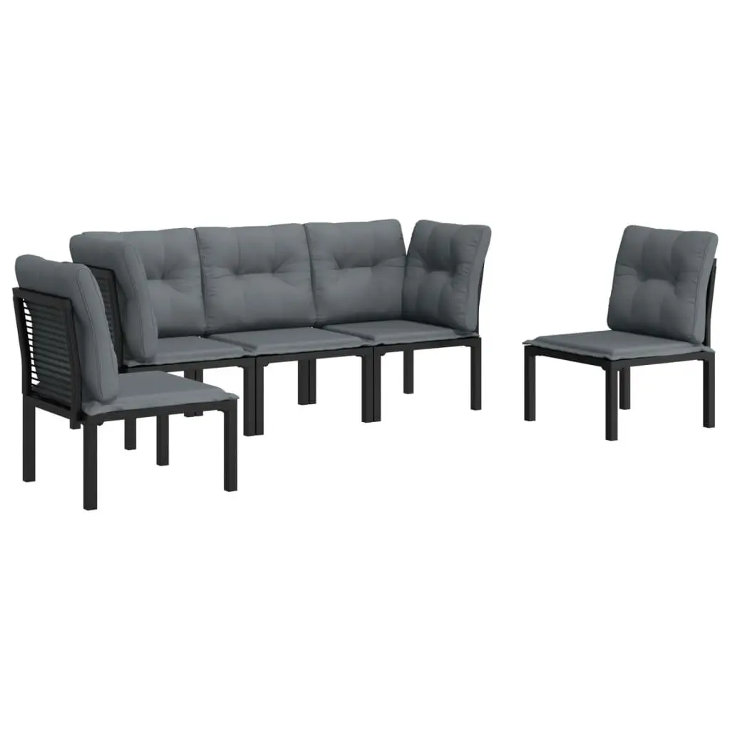 5 Piece Garden Lounge Set Black Grey Modular Weather-resistant PE Rattan Patio Furniture