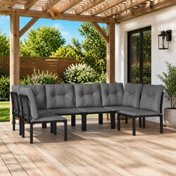 Outdoor Garden Lounge Set 6 Piece Poly Rattan Patio Furniture Black Grey