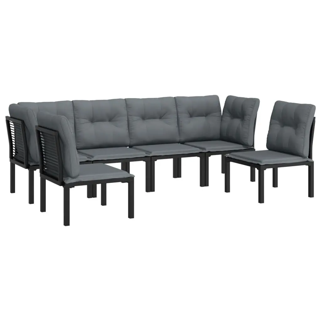 Outdoor Garden Lounge Set 6 Piece Poly Rattan Patio Furniture Black Grey