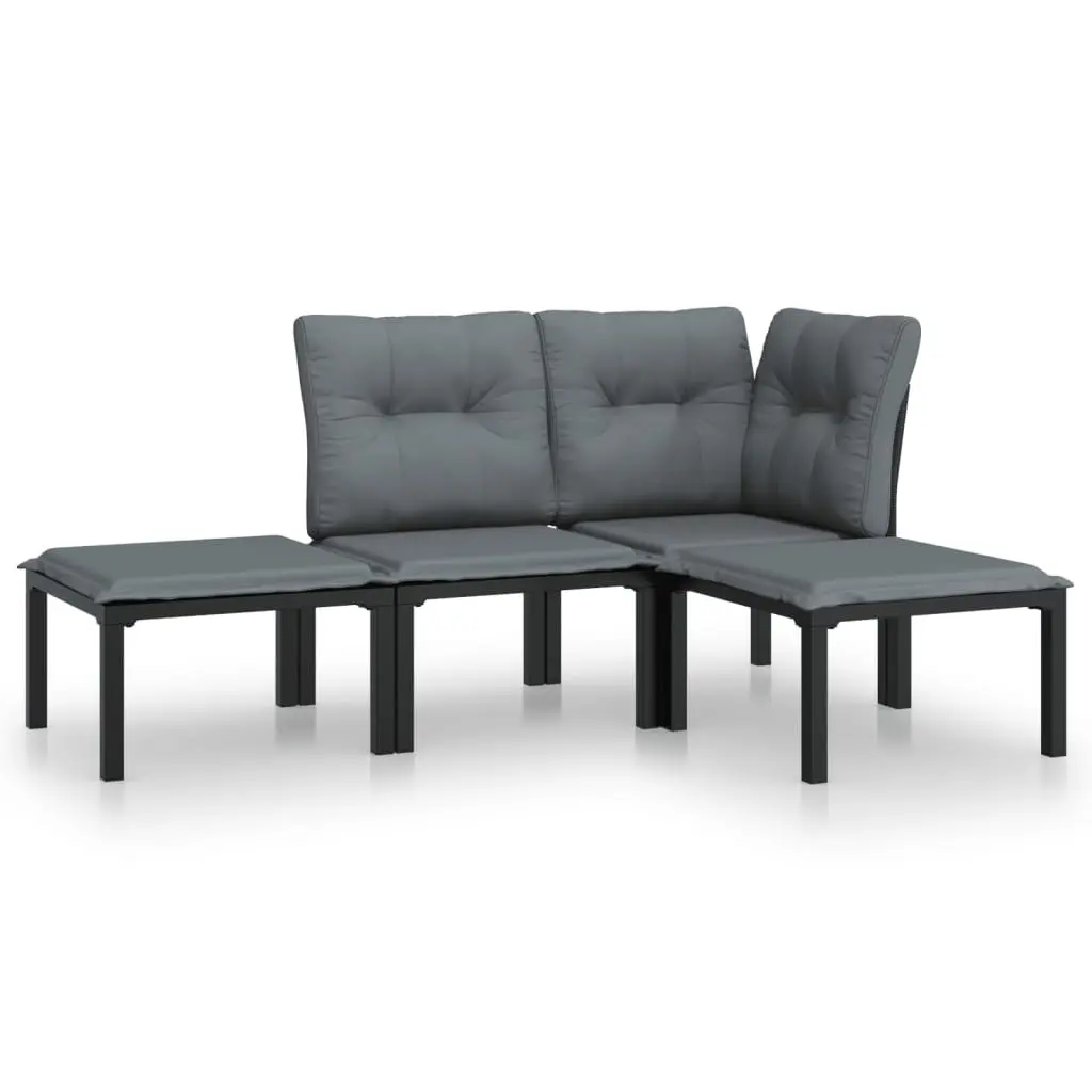 Garden Lounge Set 4 Piece Outdoor Furniture Black Grey Poly Rattan Patio Sofa