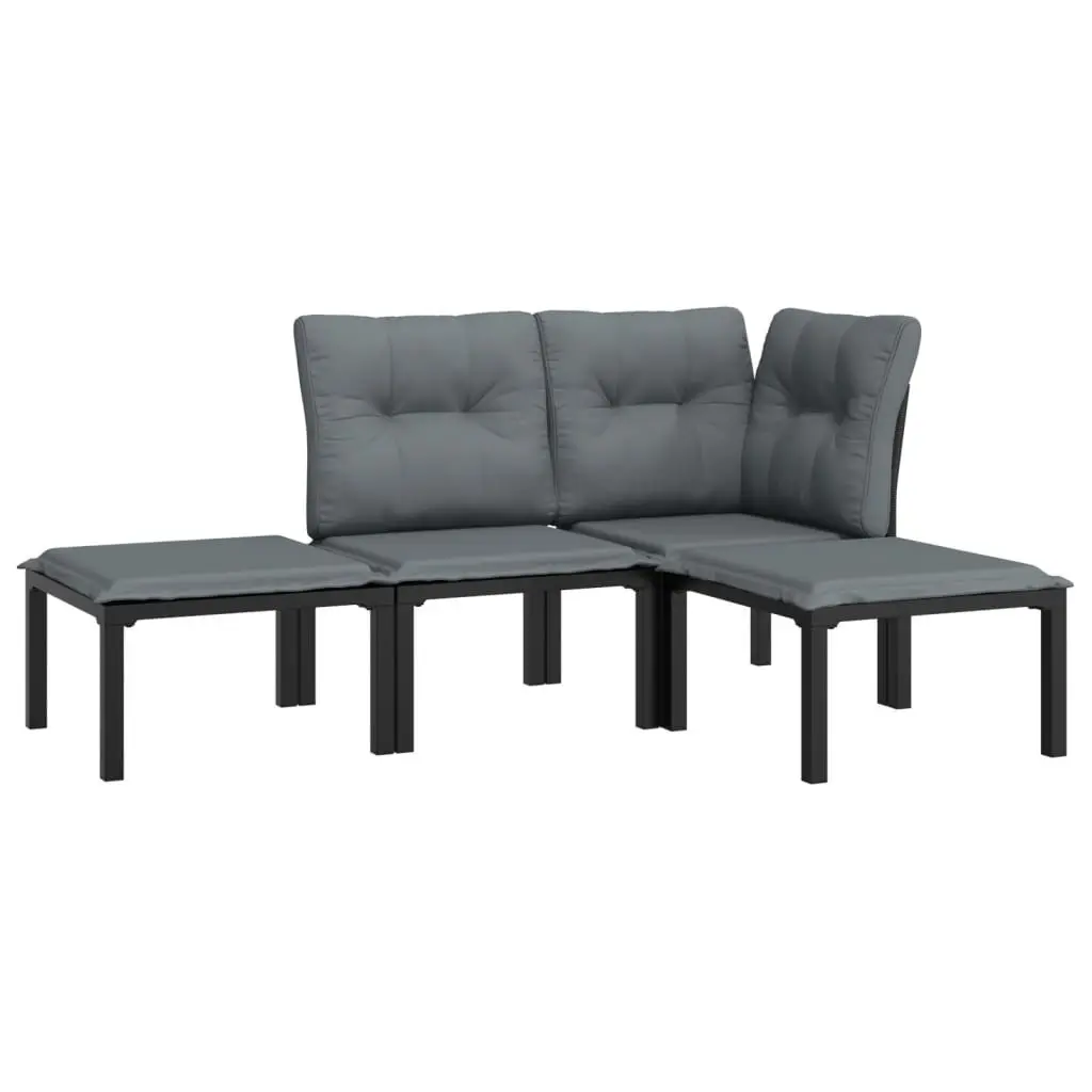 Garden Lounge Set 4 Piece Outdoor Furniture Black Grey Poly Rattan Patio Sofa