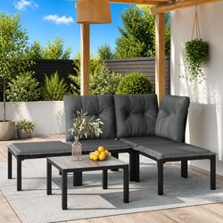 5 Piece Outdoor Garden Lounge Set Black Grey Poly Rattan Patio Furniture