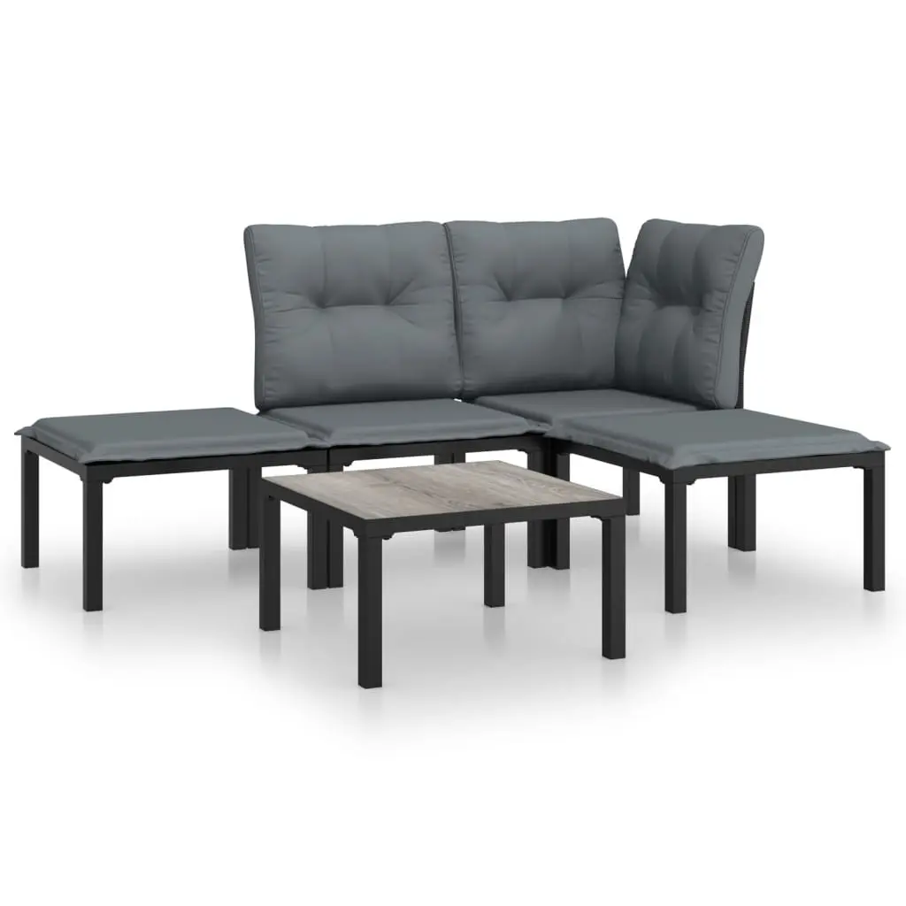 5 Piece Outdoor Garden Lounge Set Black Grey Poly Rattan Patio Furniture