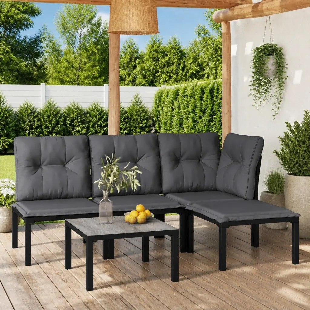 5 Piece Outdoor Garden Lounge Set Black Grey Poly Rattan Furniture Patio Sofa