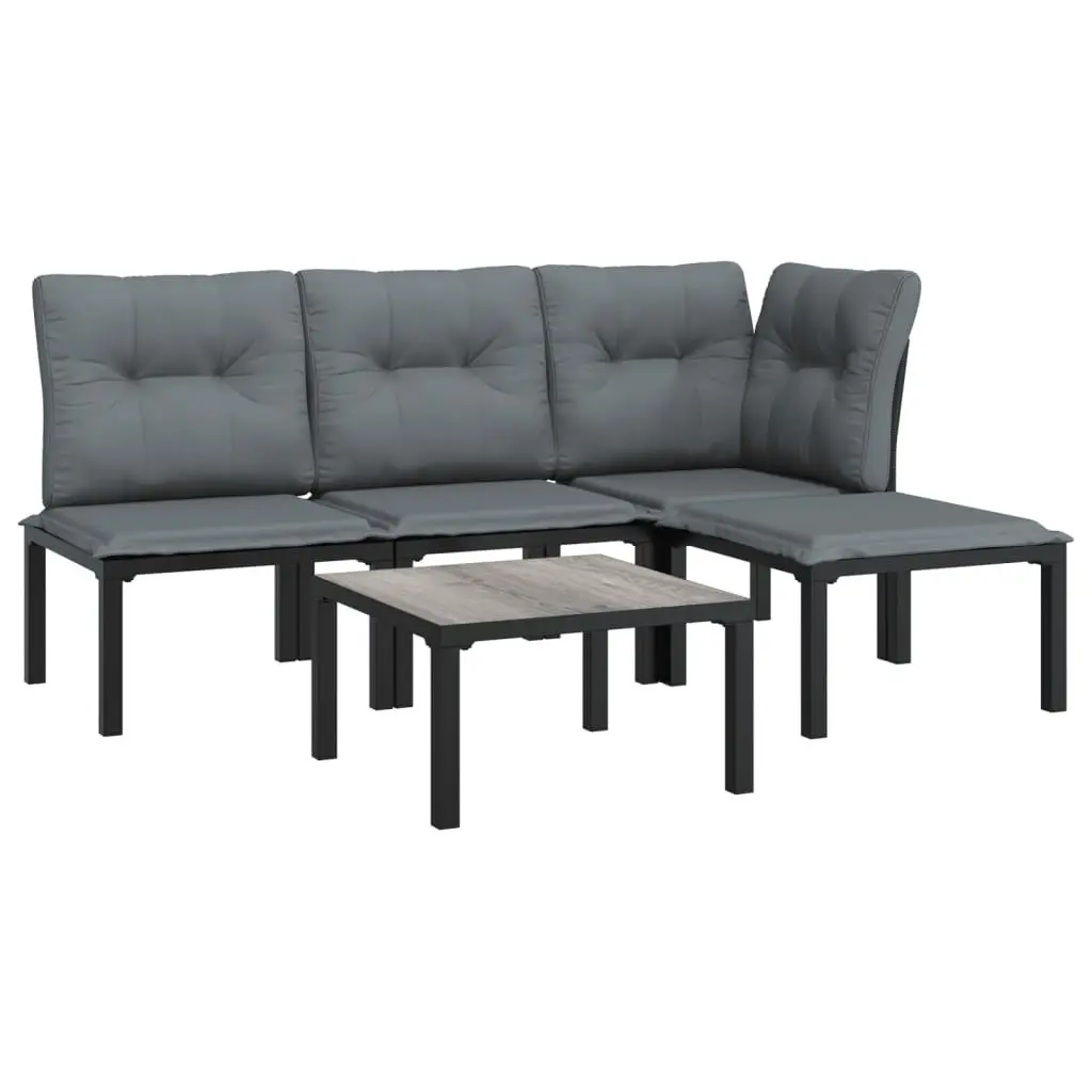 5 Piece Outdoor Garden Lounge Set Black Grey Poly Rattan Furniture Patio Sofa