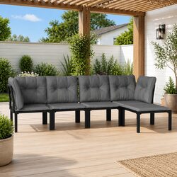 5 Piece Outdoor Garden Lounge Set Black Grey Poly Rattan Furniture Patio Sofa