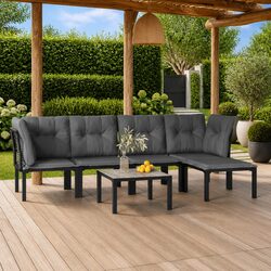 Friendly 6 Piece Outdoor Lounge Set in Black and Grey Rattan