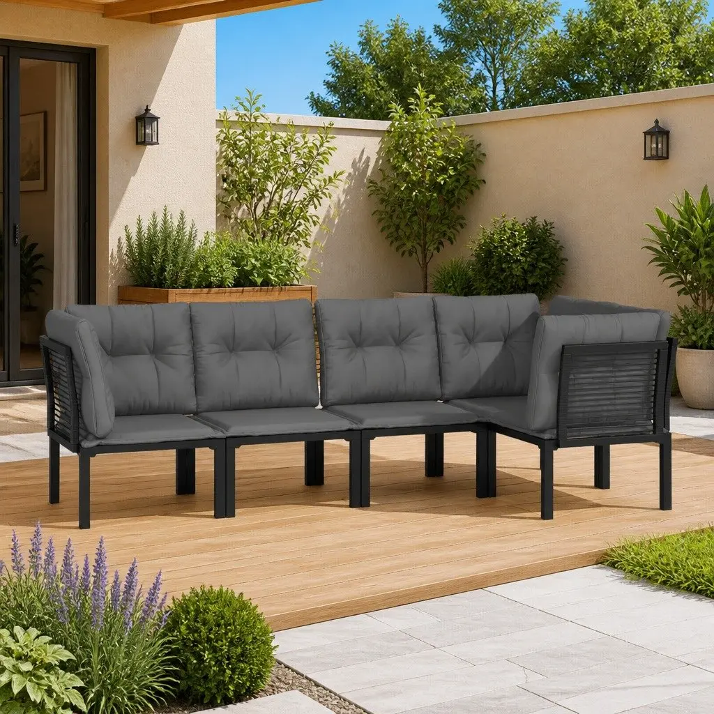 5 Piece Outdoor Garden Lounge Set Poly Rattan Patio Furniture Modular Seating