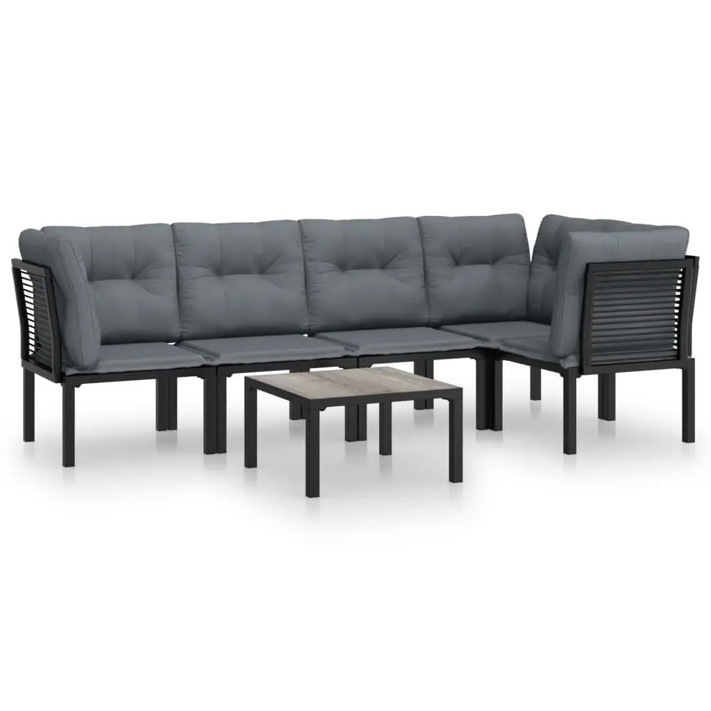 6 Piece Garden Lounge Set Black Grey Outdoor Furniture Poly Rattan Patio Sofa