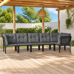 Outdoor Garden Lounge Set 6 Piece Poly Rattan Patio Furniture Black Grey