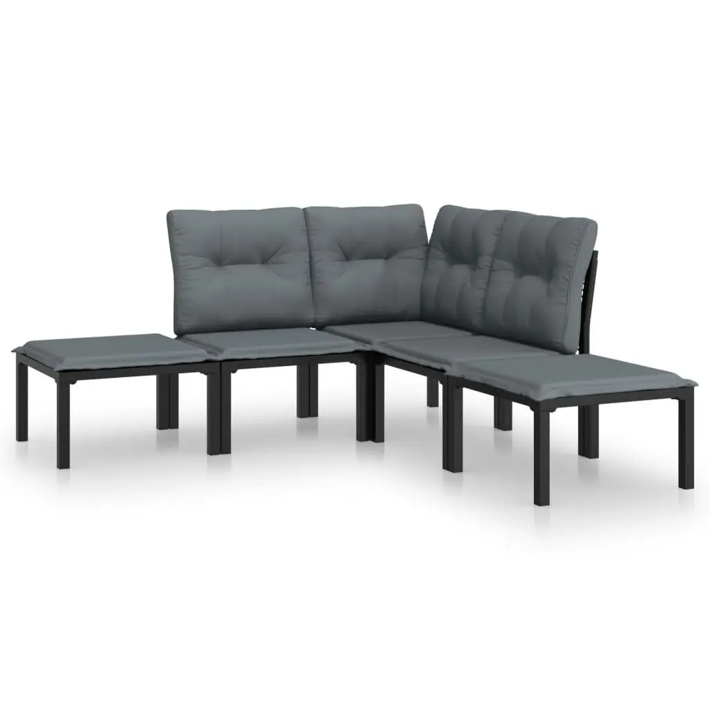 Garden Lounge Set Black Grey 5 Piece Modular Outdoor Patio Furniture
