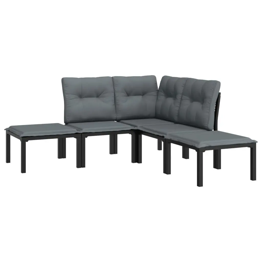 Garden Lounge Set Black Grey 5 Piece Modular Outdoor Patio Furniture