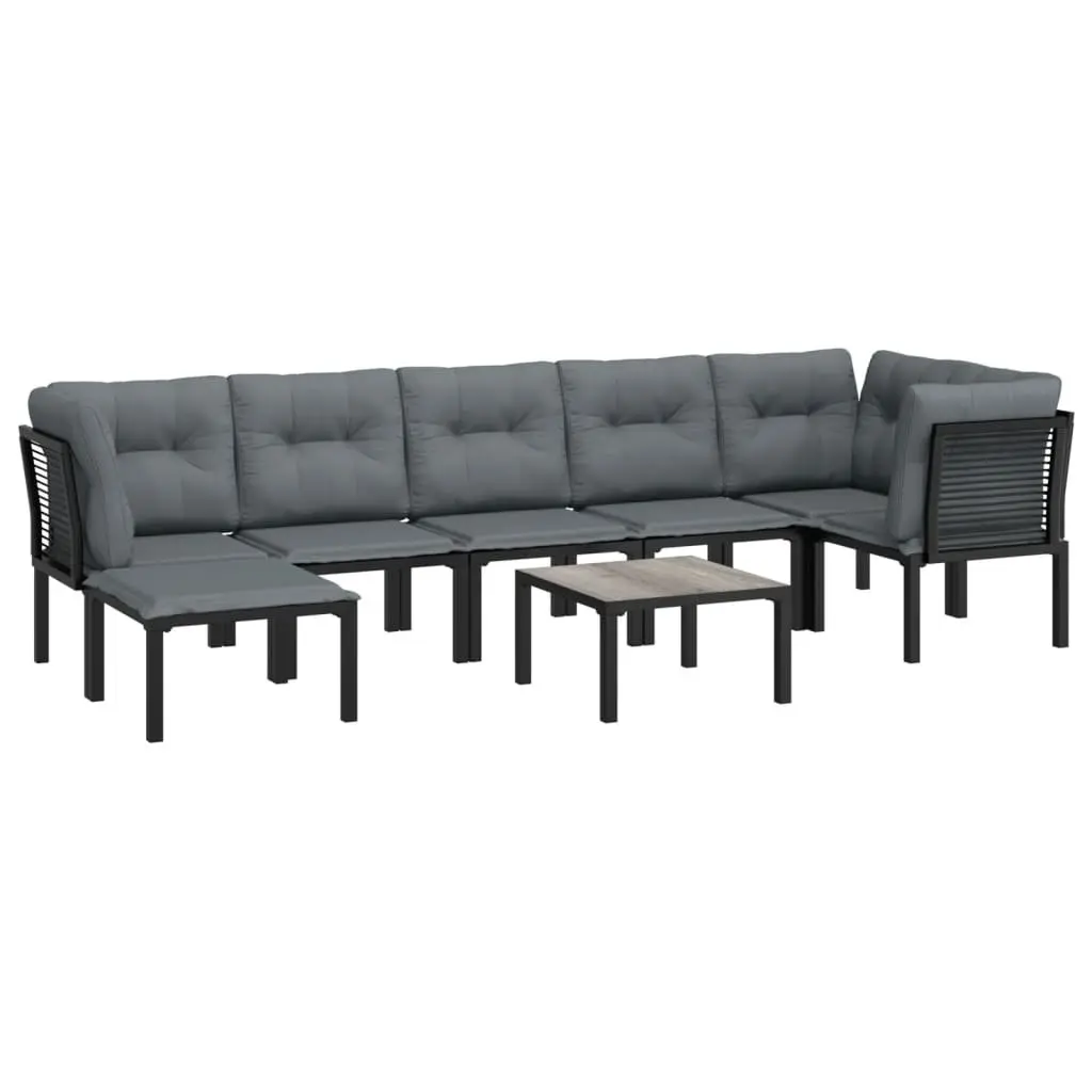 Garden Lounge Set 8 Piece Outdoor Furniture Black Grey Poly Rattan Modular