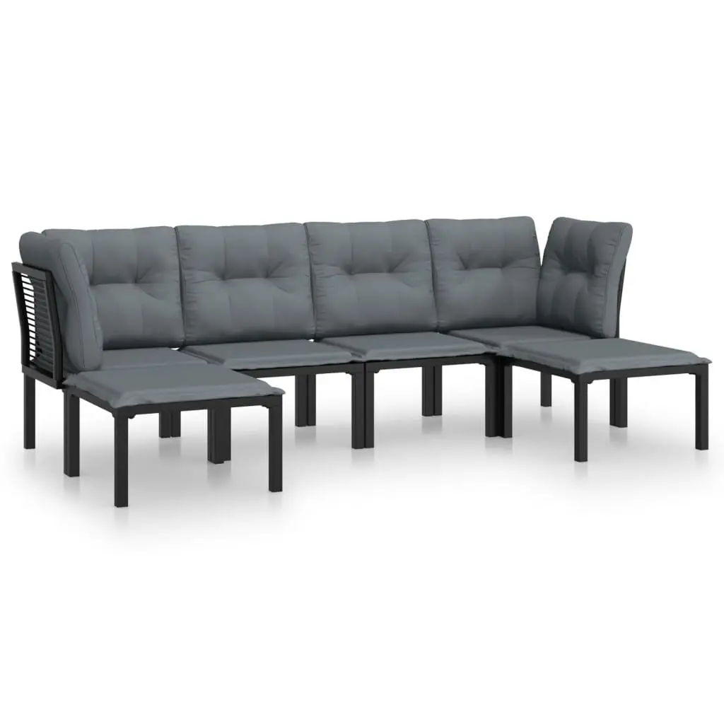 6 Piece Garden Lounge Set Outdoor Furniture Poly Rattan Patio Sectional Black