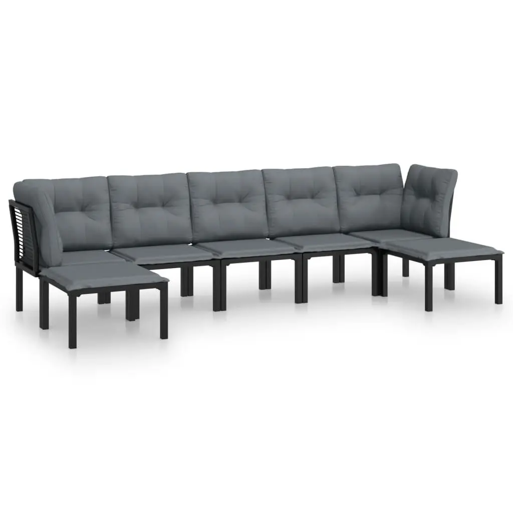 7 Piece Outdoor Garden Lounge Set Black Grey Modular Weather Resistant PE Rattan Furniture