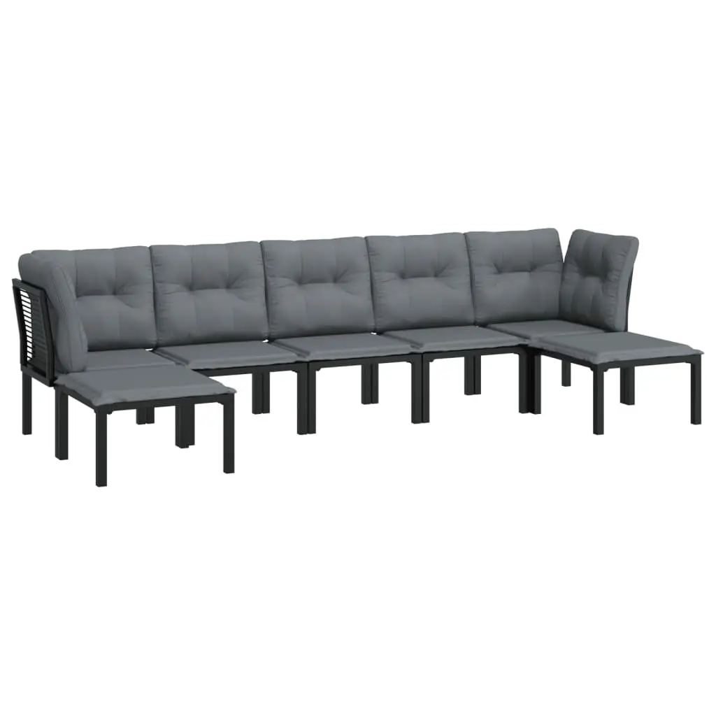 7 Piece Outdoor Garden Lounge Set Black Grey Modular Weather Resistant PE Rattan Furniture