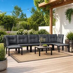 Compact 8-Piece Black Grey Lounge Set for Outdoors