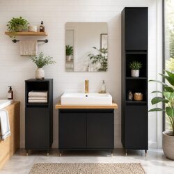 Concise Design: 3 Piece Bathroom Cabinet Set in Black