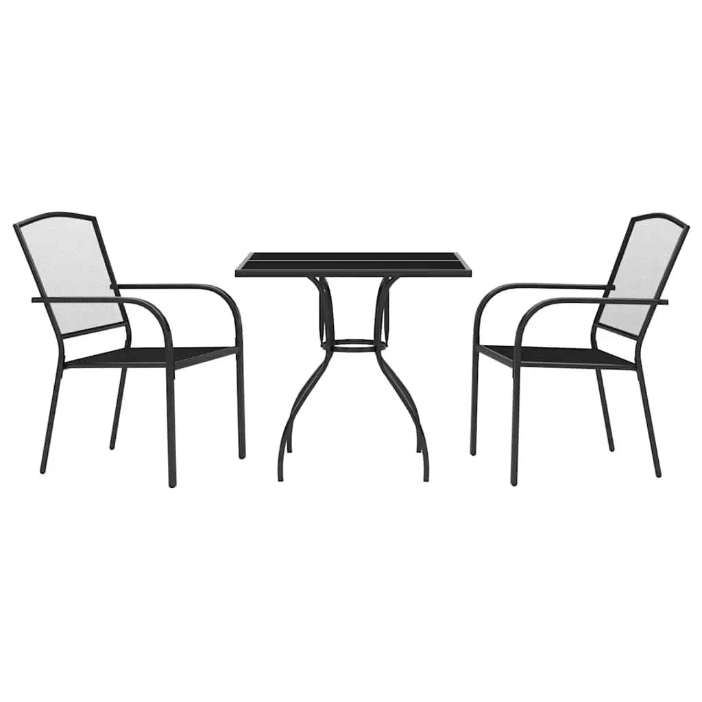 Outdoor Dining Set Anthracite Steel 3 Piece Stackable Chairs
