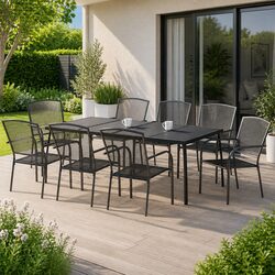 Outdoor Dining Set 9 Piece Garden Furniture Anthracite Steel Frame Stackable