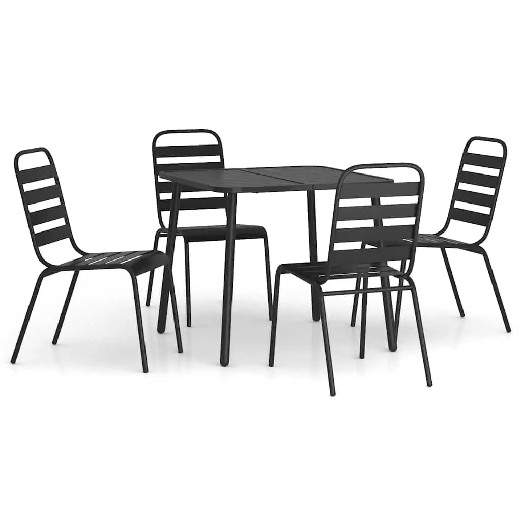 Outdoor Garden Dining Set Anthracite 5 Piece Steel Frame Slatted Table Stackable Chairs