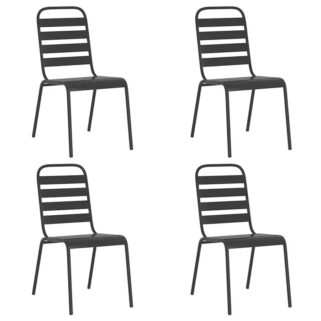 Outdoor Garden Dining Set Anthracite 5 Piece Steel Frame Slatted Table Stackable Chairs