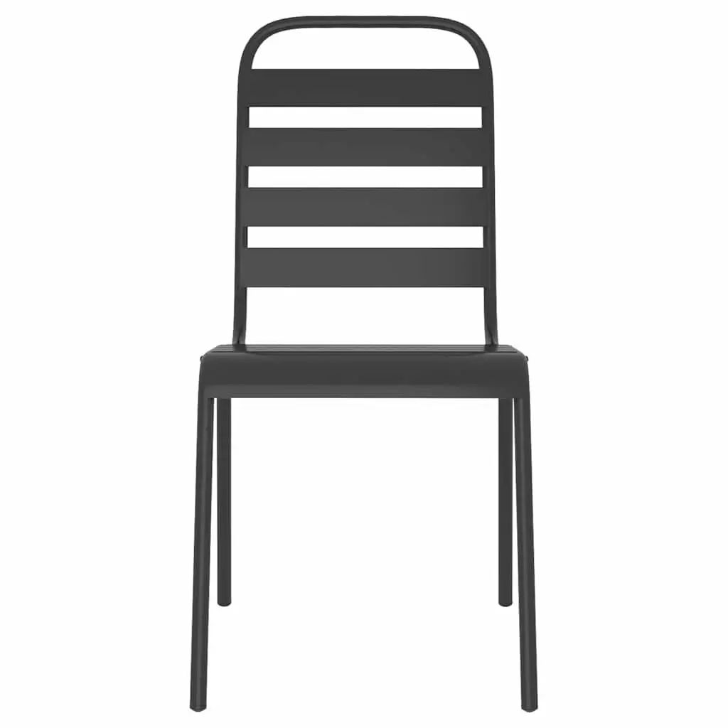 Outdoor Garden Dining Set Anthracite 5 Piece Steel Frame Slatted Table Stackable Chairs