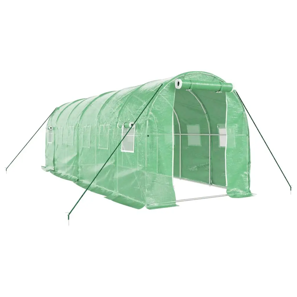 Greenhouse Green 12m² Steel Frame 6x2x2m PE Cover Roll-up Doors Windows