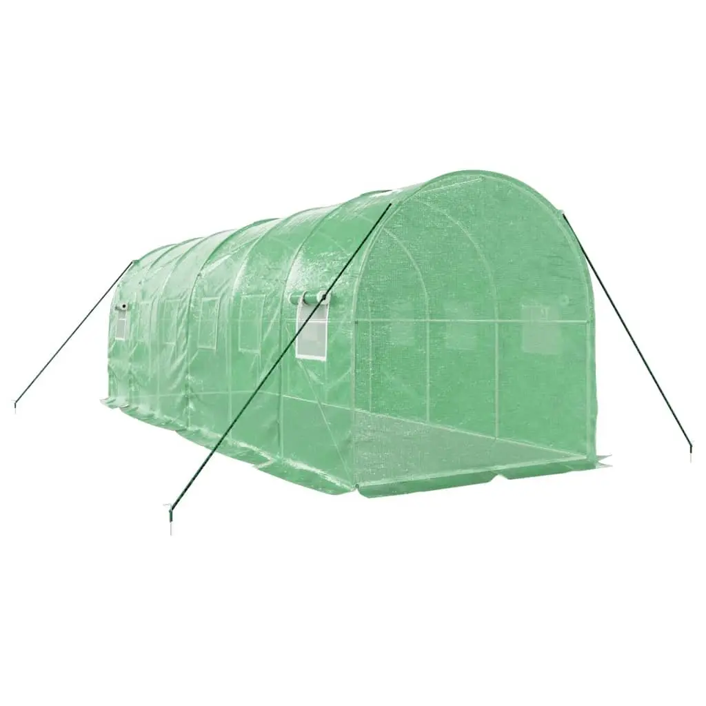 Greenhouse Green 12m² Steel Frame 6x2x2m PE Cover Roll-up Doors Windows
