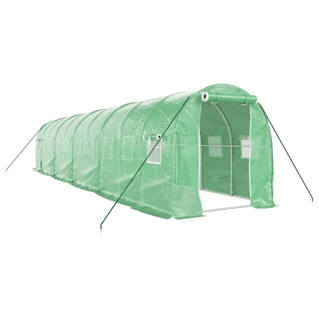 Greenhouse Green 20 m² Steel Frame Plant House with Roll-Up Door and Mesh Windows