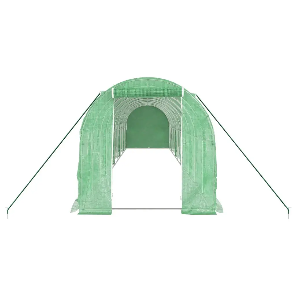 Greenhouse Green 20 m² Steel Frame Plant House with Roll-Up Door and Mesh Windows