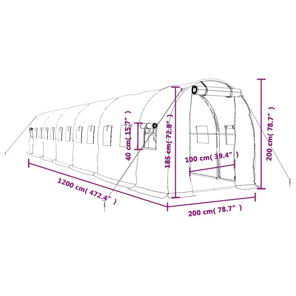 Greenhouse Green 12x2x2m Steel Frame Roll-Up Door Mesh