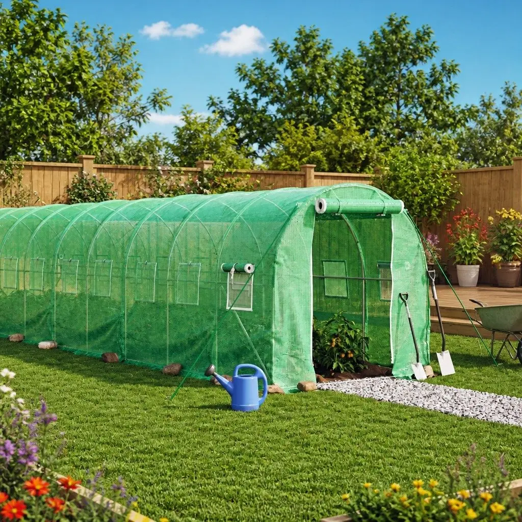 Greenhouse Green 16x2x2m Steel Frame UV Resistant PE Cover