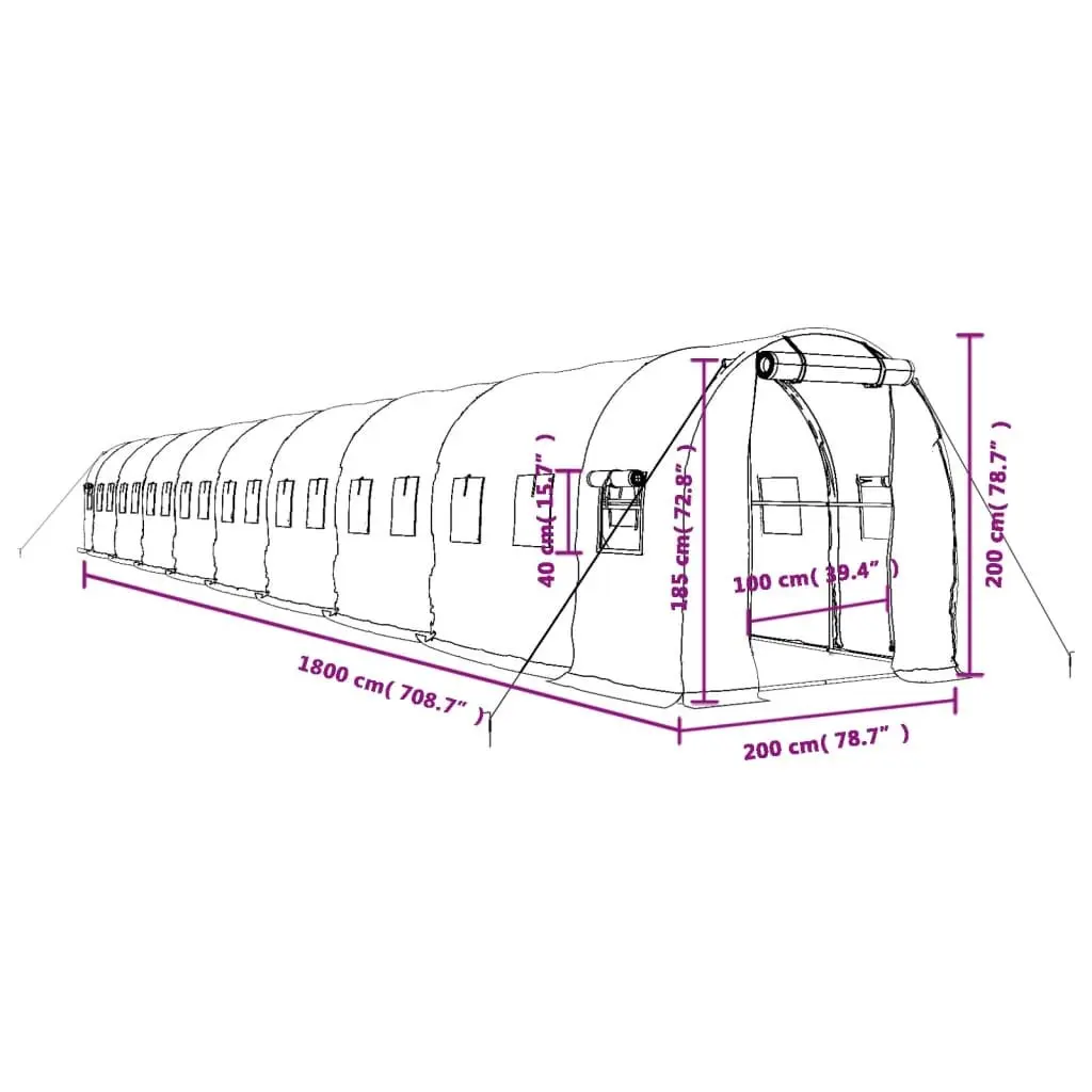 Greenhouse Green 36m² Steel Frame Roll-Up Door Mesh Windows