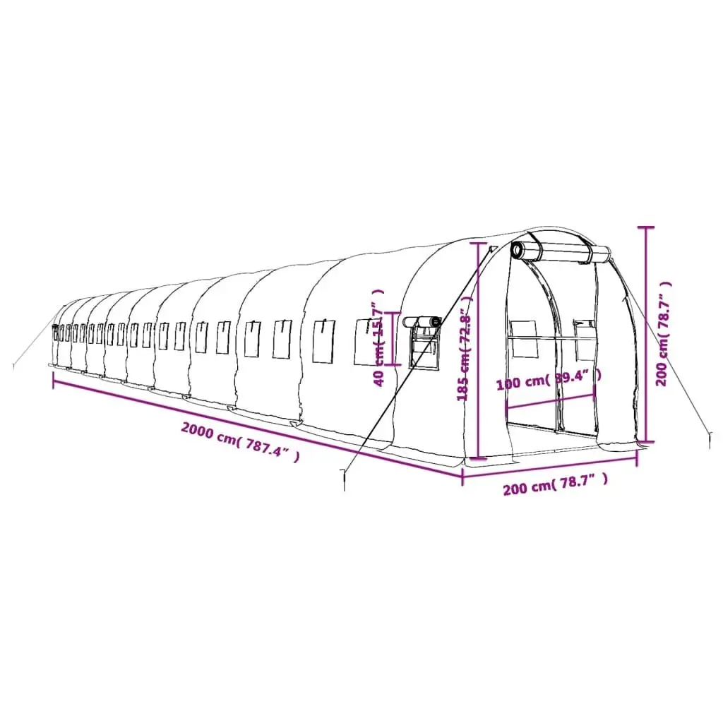 Greenhouse Green 20x2x2m Steel Frame Portable Garden Plant House