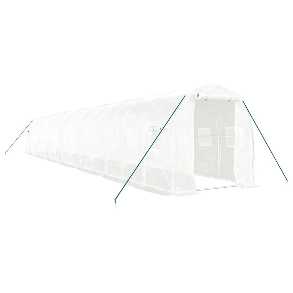 Greenhouse White Steel Frame 14x2x2m UV Resistant Cover Zippered Roll-Up Door