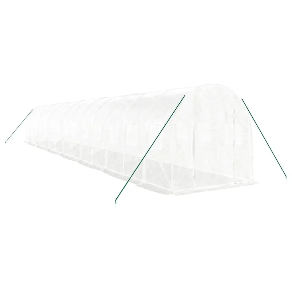 Greenhouse White Steel Frame 14x2x2m UV Resistant Cover Zippered Roll-Up Door
